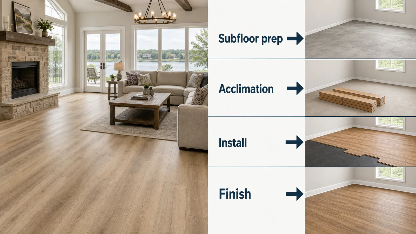 Educational diagram for flooring company granbury tx showing Subfloor, Material, Finish